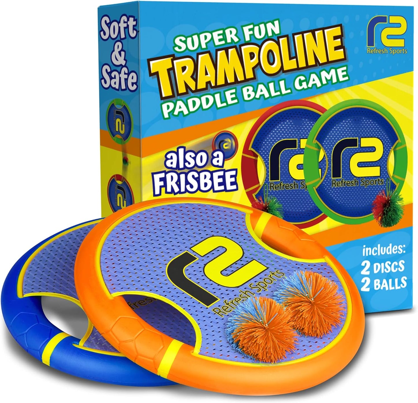 Bouncy Paddle Ball Game & Frisbee Disc: Outdoor Games for Kids Frisbees Toss and Catch Stringy Balls Set for Yard Games, Beach Games & Pool outside Toys for Kids All Ages. Toy Gifts for Boys & Girls