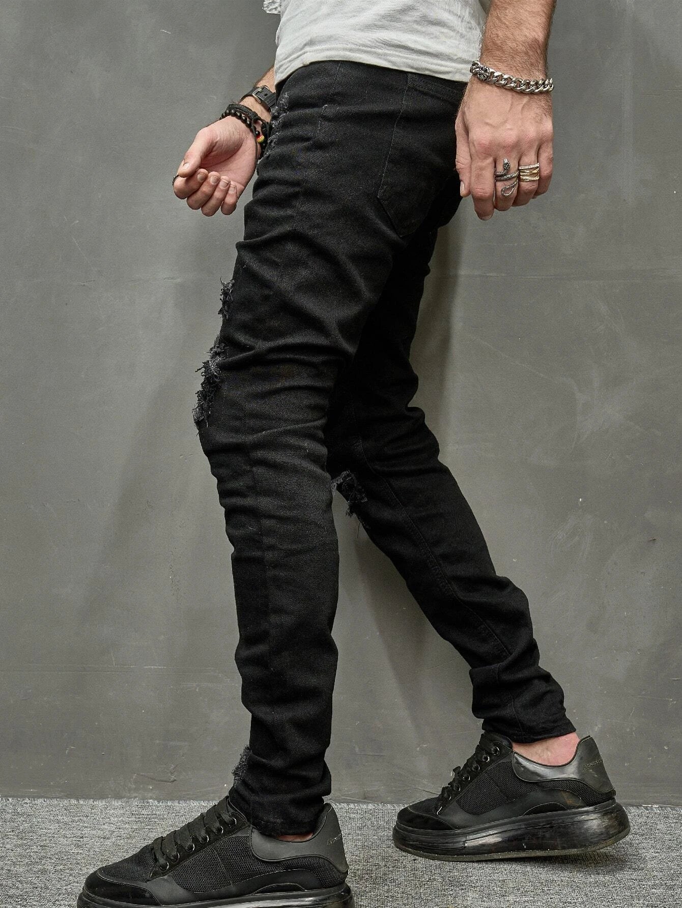 Manfinity  Men Frayed Skinny Jeans 