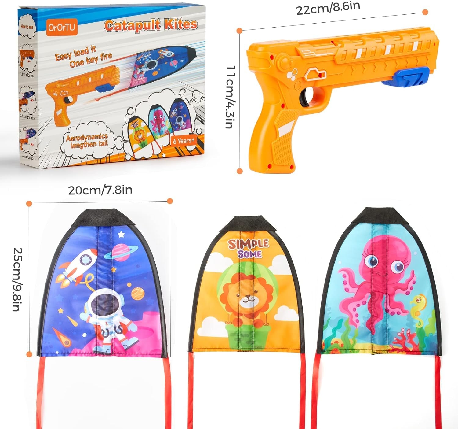 5 Year Old Boy Gift, Kite Launcher Toy Gun with 3 Pcs Kite Toy Set Outdoors Flying Toys Age 4 5 6 7 8+ Years Old Boys Girls Best Gift