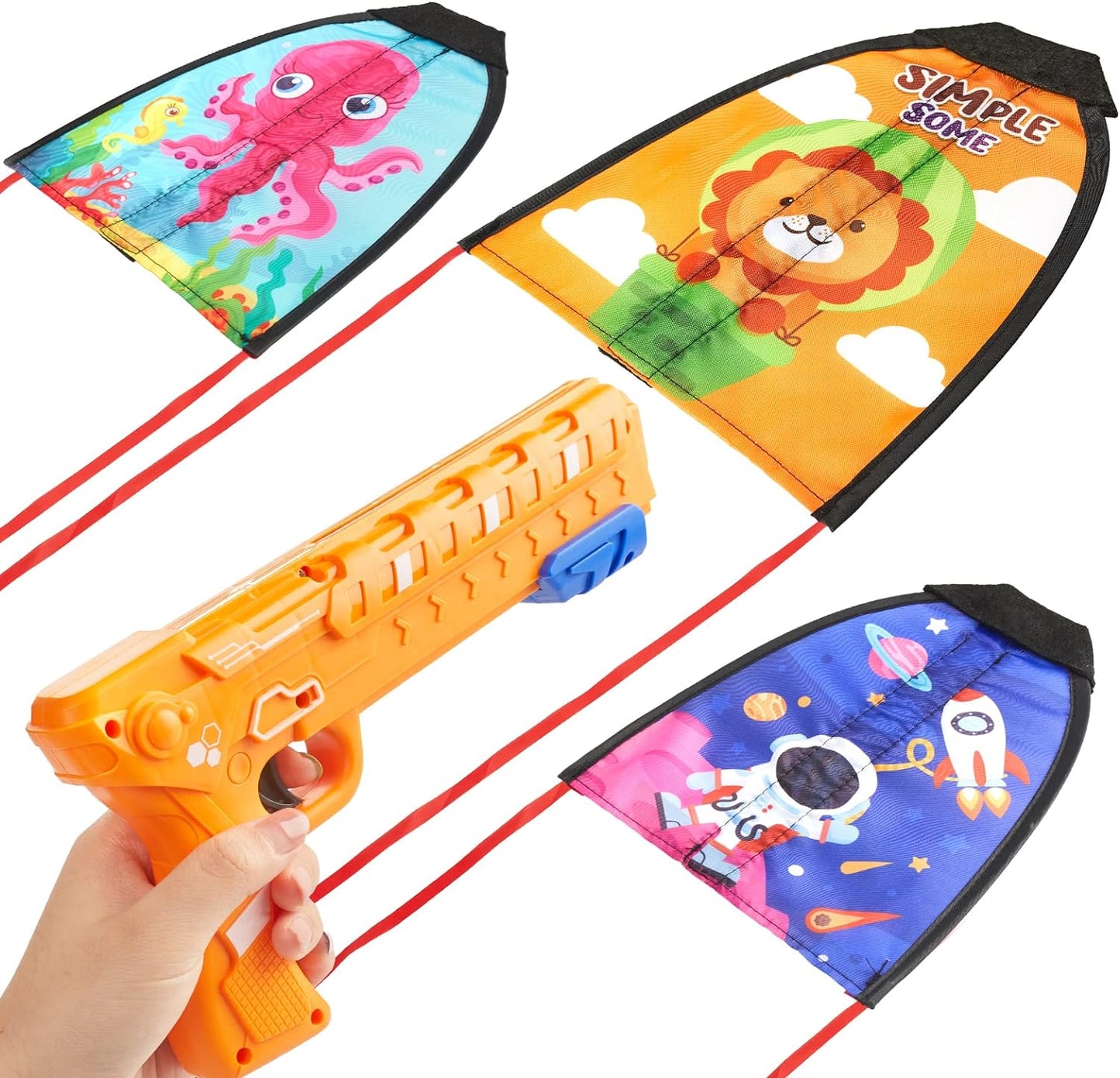 5 Year Old Boy Gift, Kite Launcher Toy Gun with 3 Pcs Kite Toy Set Outdoors Flying Toys Age 4 5 6 7 8+ Years Old Boys Girls Best Gift