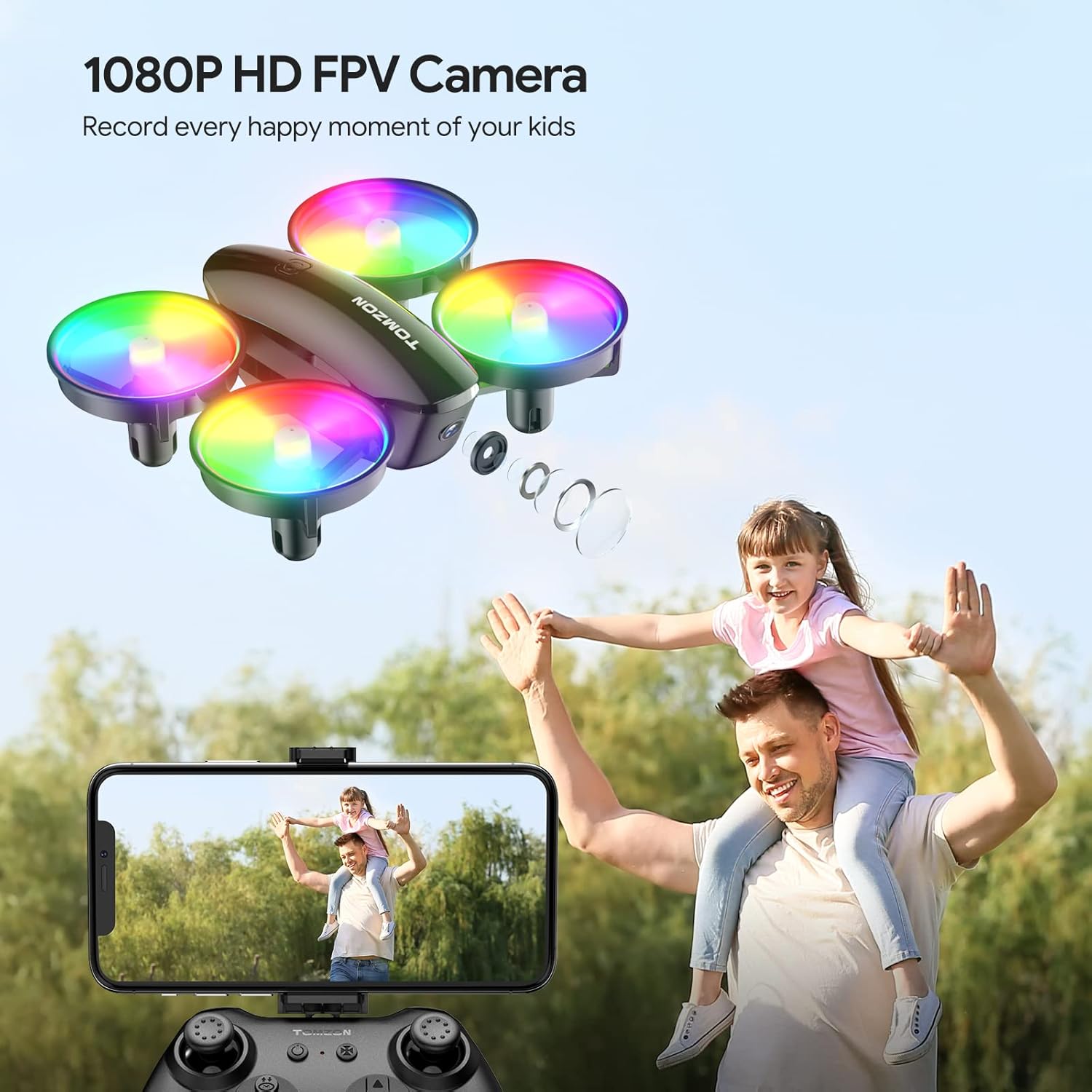 Drone with Camera 1080P, LED Kids Drone 