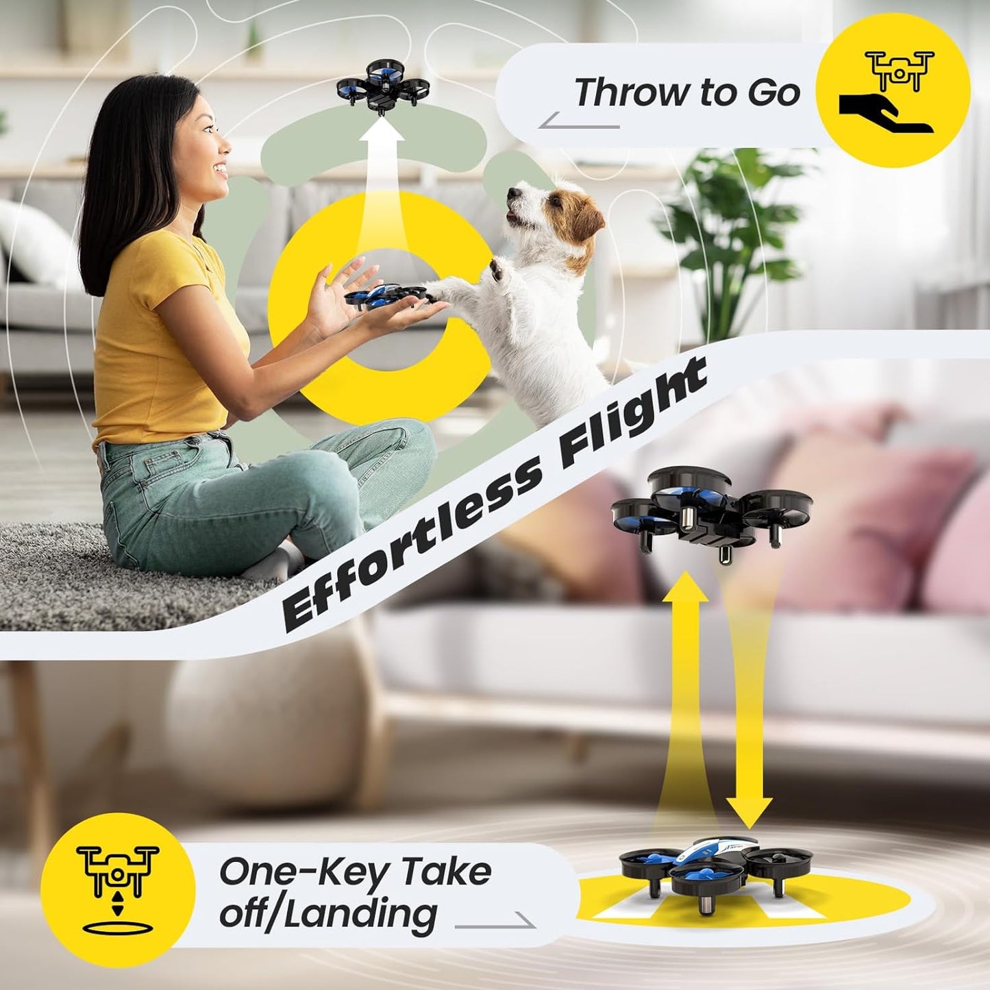 Mini Drone for Kids and Beginners RC Nano Quadcopter Indoor Small Helicopter Plane with Auto Hovering, 3D Flip, Headless Mode and 3 Batteries, Great Gift Toy for Boys and Girls, Blue